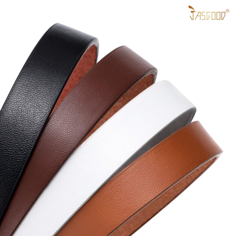 JASGOOD Set of 4 Women Skinny Leather Belt Solid Color Plus Size Thin Waist Belt for Jeans Dress (Black,Brown,Coffee,White,Best for Waist Size 44-49 Inch) - Image 5